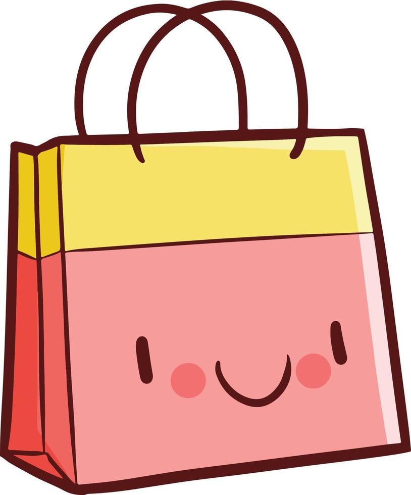 Cute and funny pink yellow shopping bag smiling vector