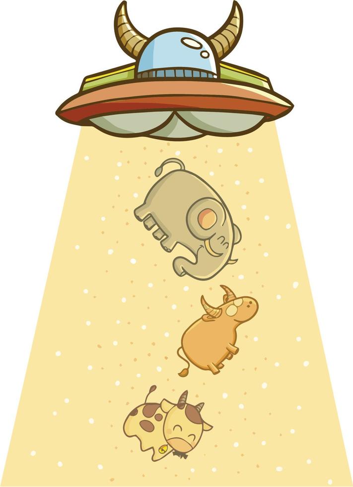 Funny and cute UFO with horn taking animals vector
