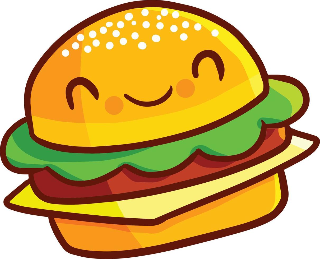 gracioso y linda hamburguesa sonriente felizmente vector