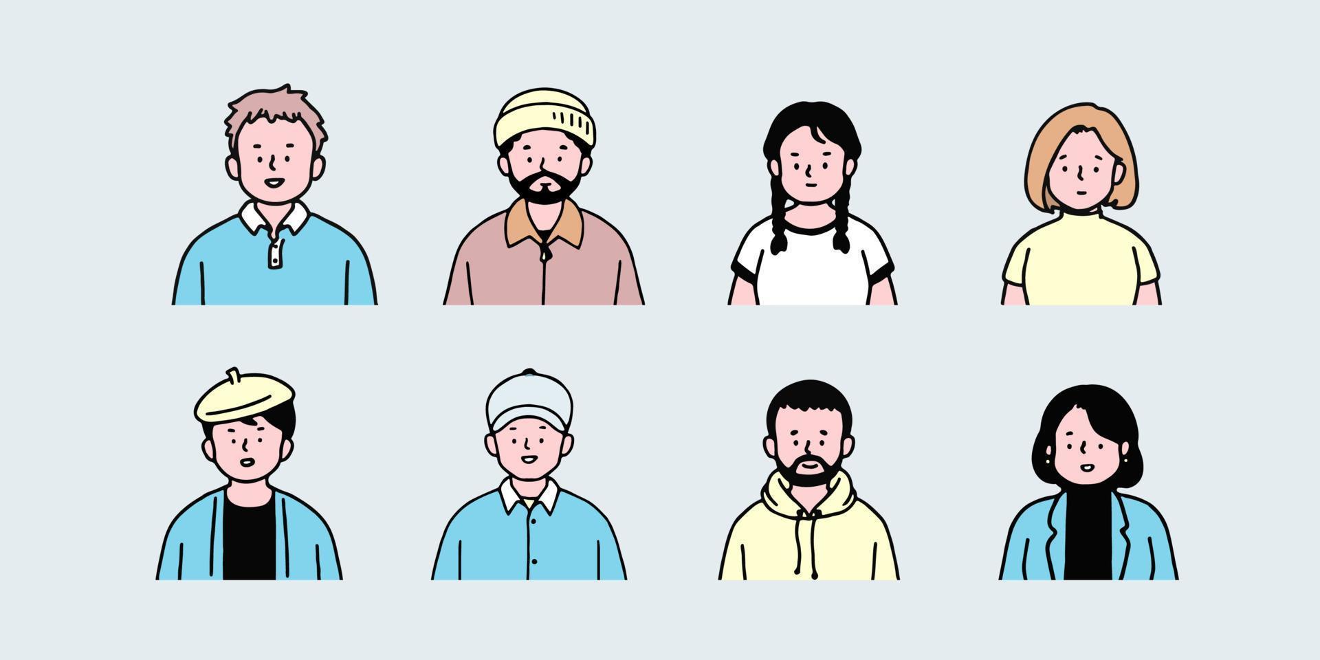 Outline avatars profile set office workers , hand-drawn icon style , flat line vector. vector