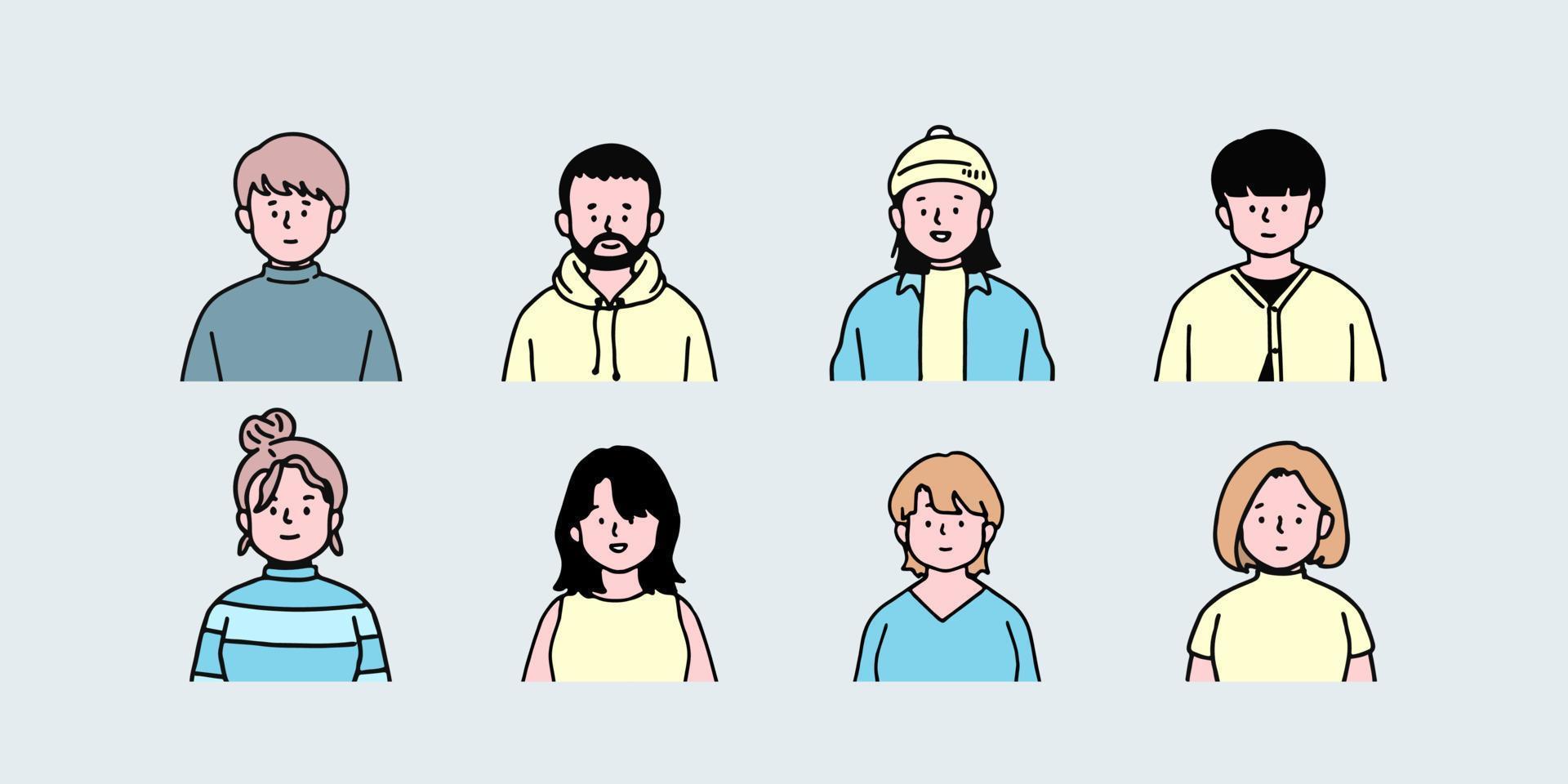 Outline avatars profile set office workers , hand-drawn icon style , flat line vector. vector