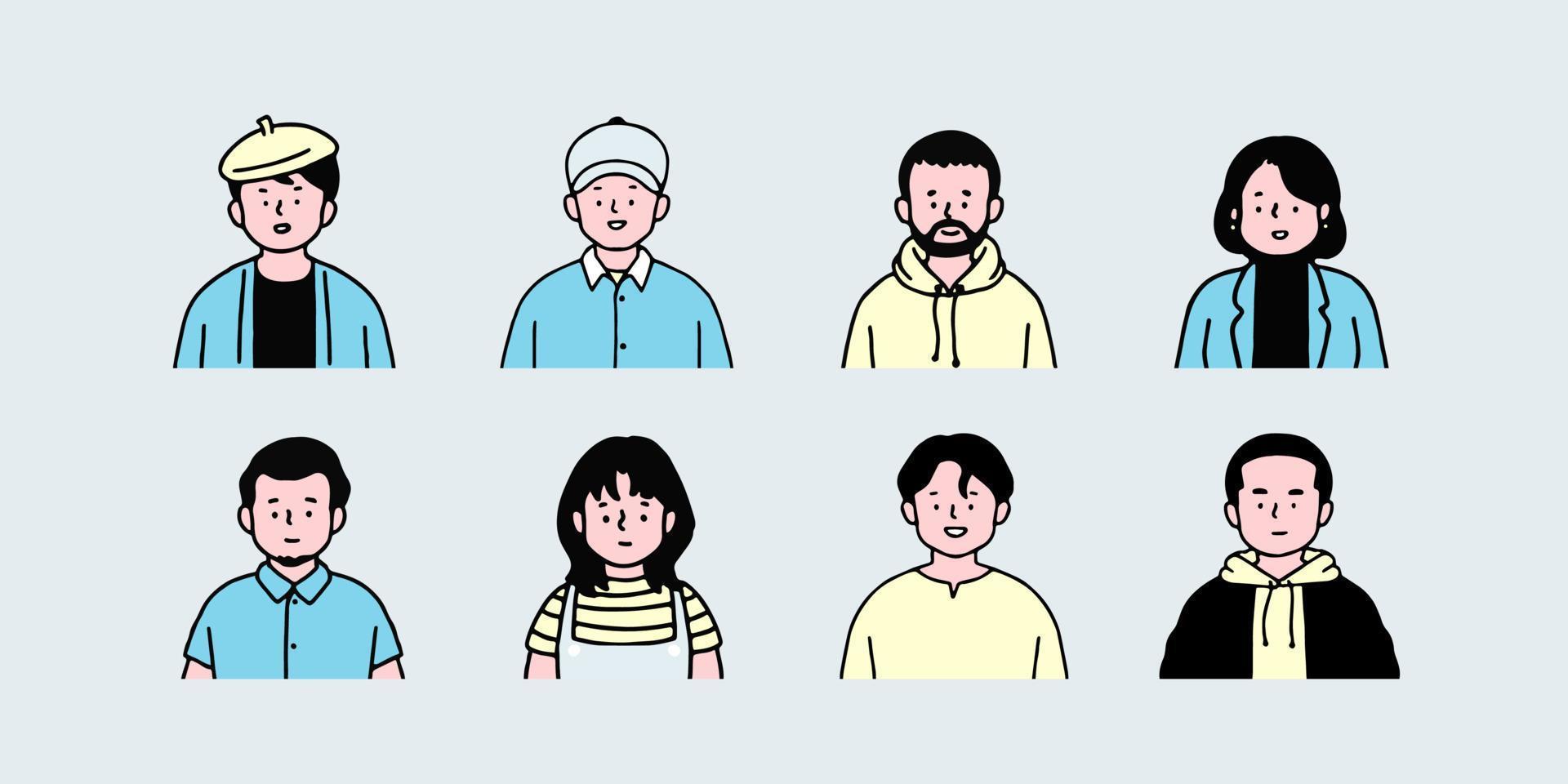 Outline avatars profile set office workers , hand-drawn icon style , flat line vector. vector