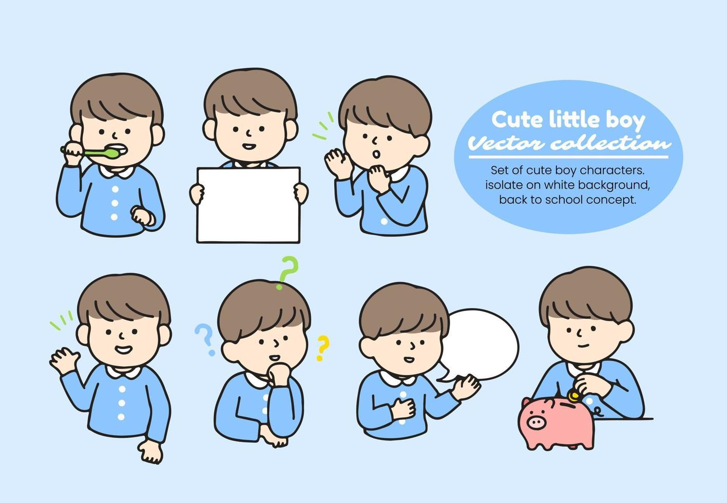 Set of cute boy characters. isolate on white background, back to school concept. vector