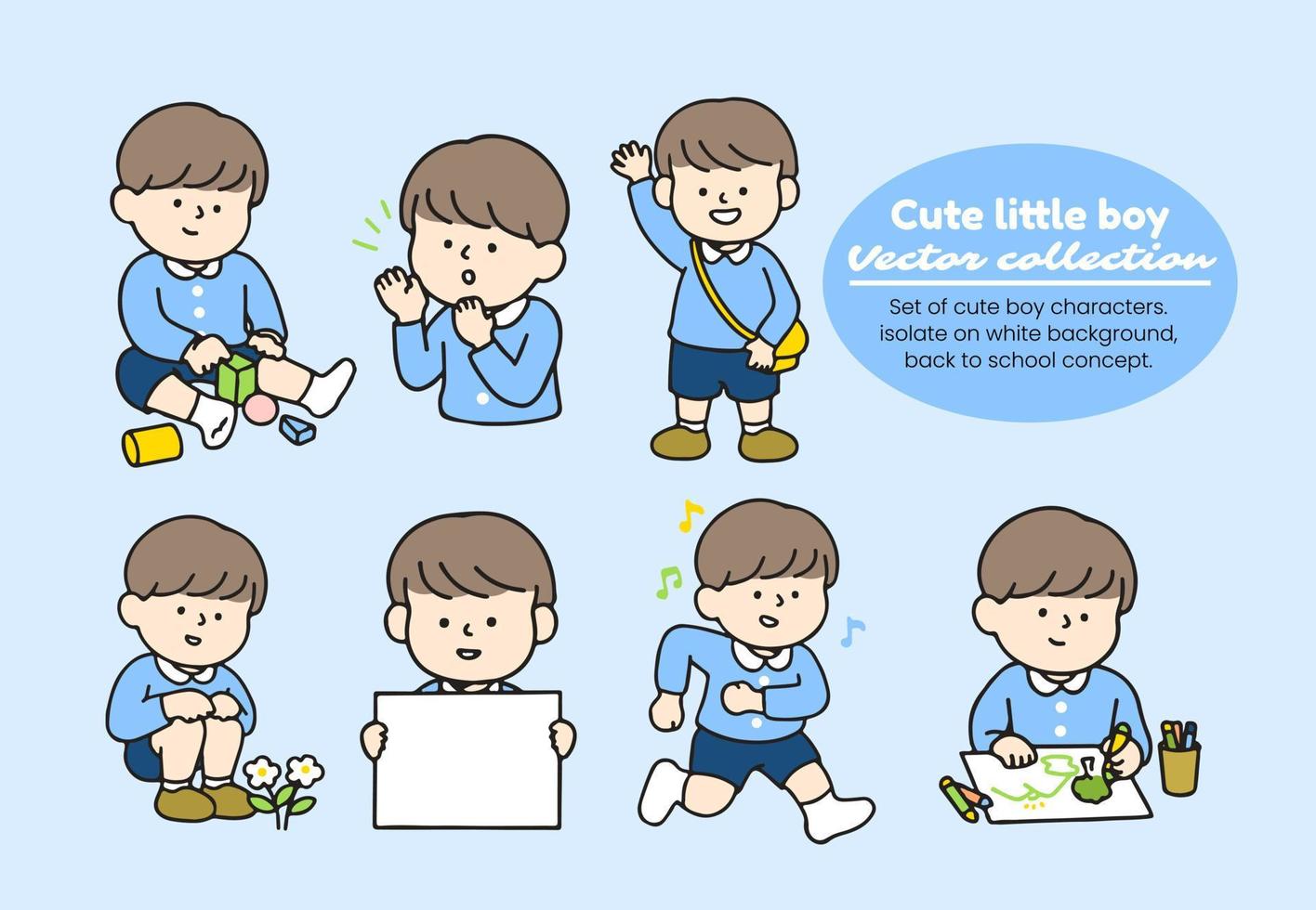 Set of cute boy characters. isolate on white background, back to school concept. vector