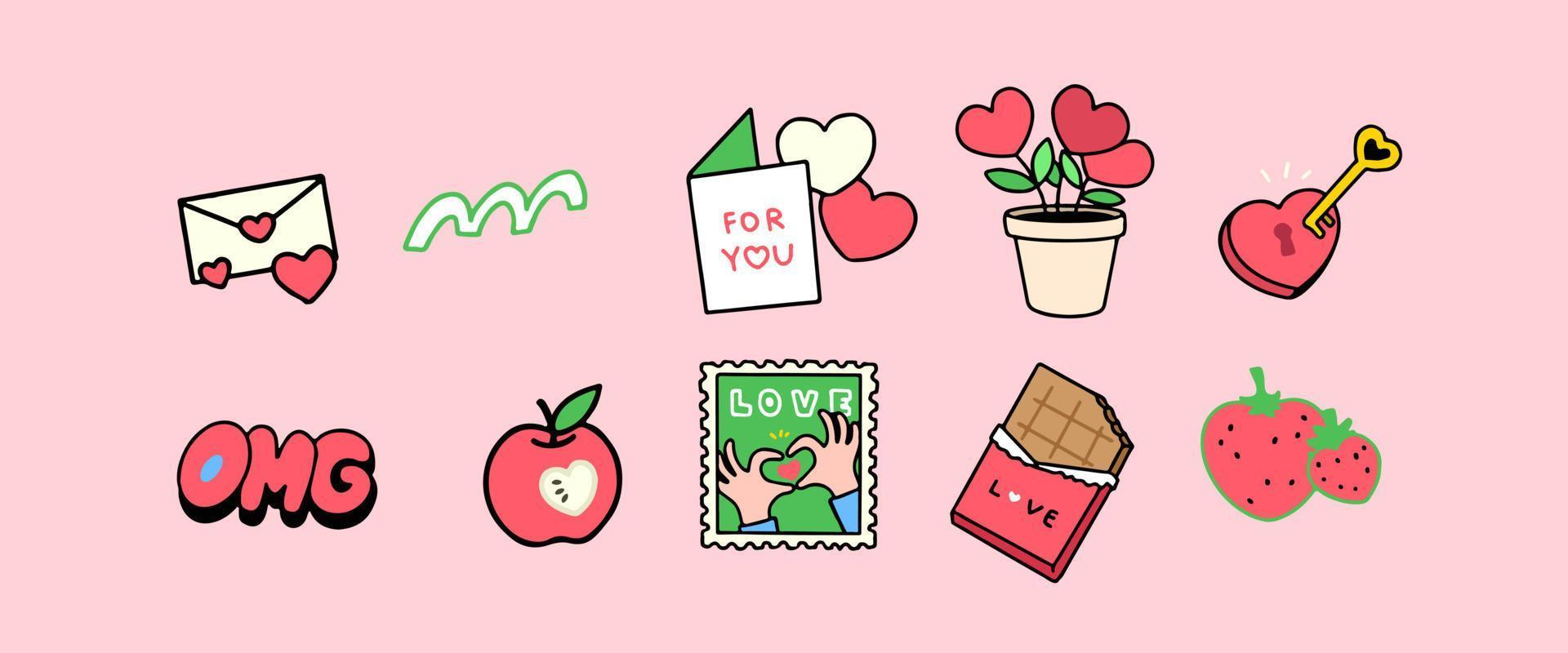 Cute love stickers for daily planner and diary. Collection of scrapbooking  design elements for valentines day. Stylish hand drawn stickers and labels  for graphic and web design. 24467724 Vector Art at Vecteezy