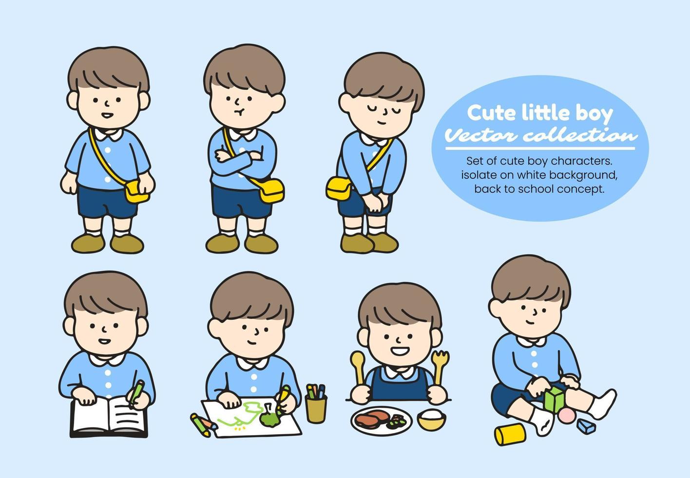 Set of cute boy characters. isolate on white background, back to school concept. vector