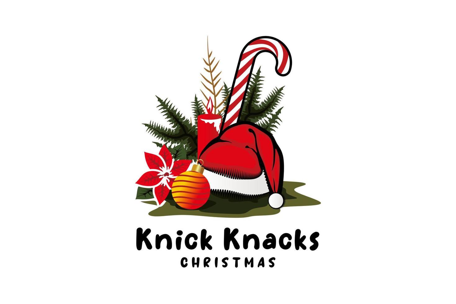 Christmas baubles vector illustration design, Santa Claus hat logo with Christmas accessories icon