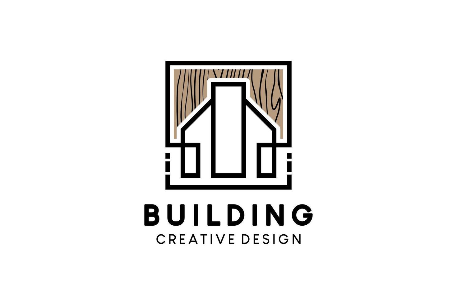Building design striped style in wood motif for logo of wooden building, warehouse, real estate vector