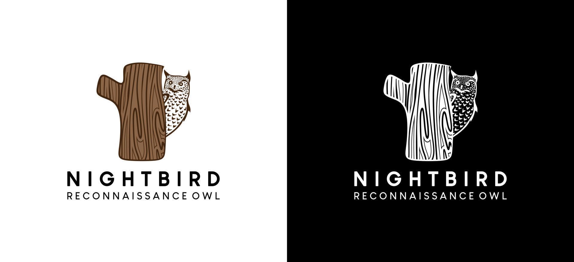 Owl or night bird logo design behind a tree with a creative concept vector