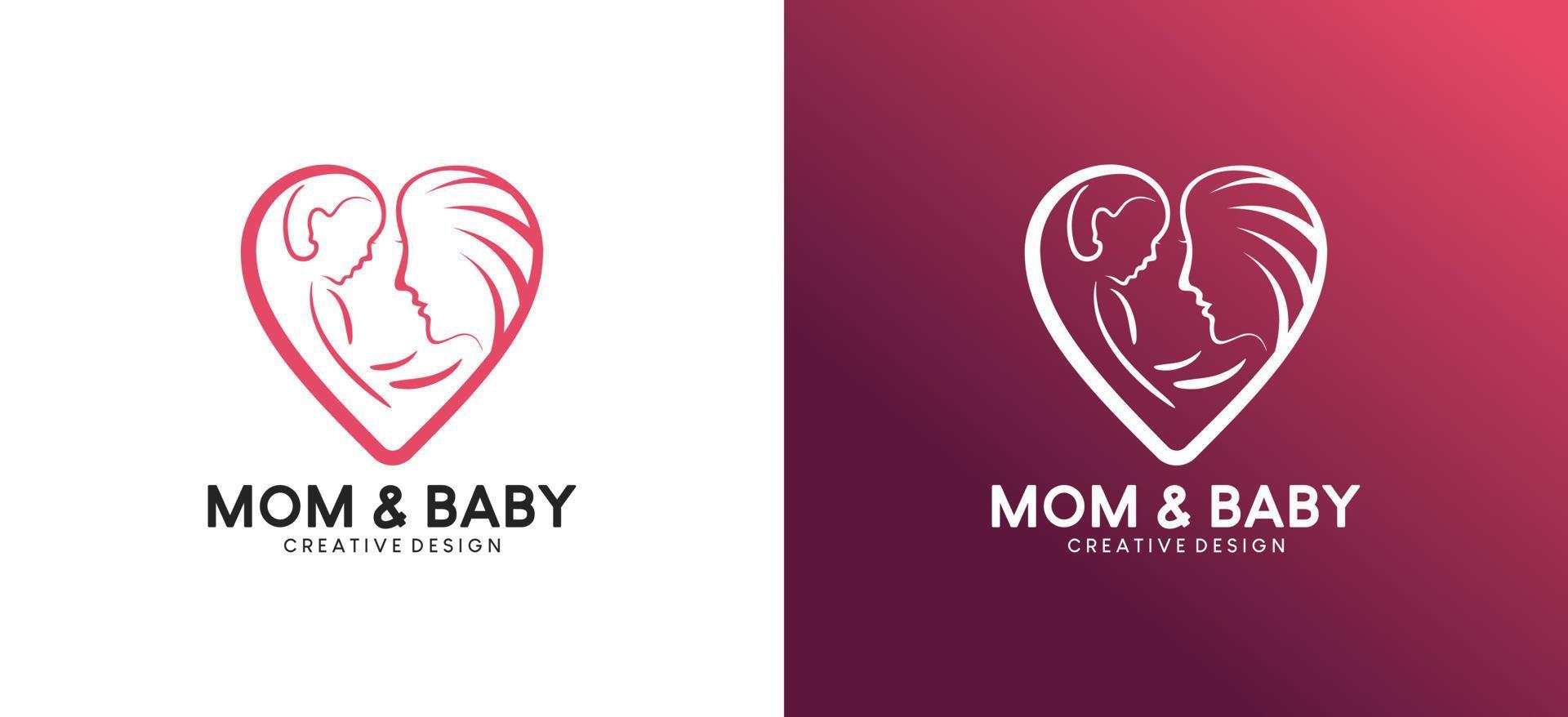 Creative abstract mama and baby silhouette vector illustration logo design