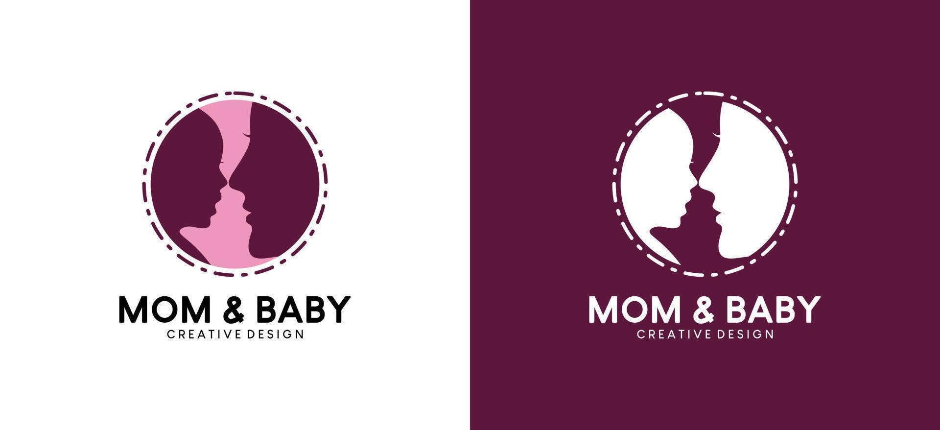 mamá y bebé silueta vector ilustración logo diseño en puntos