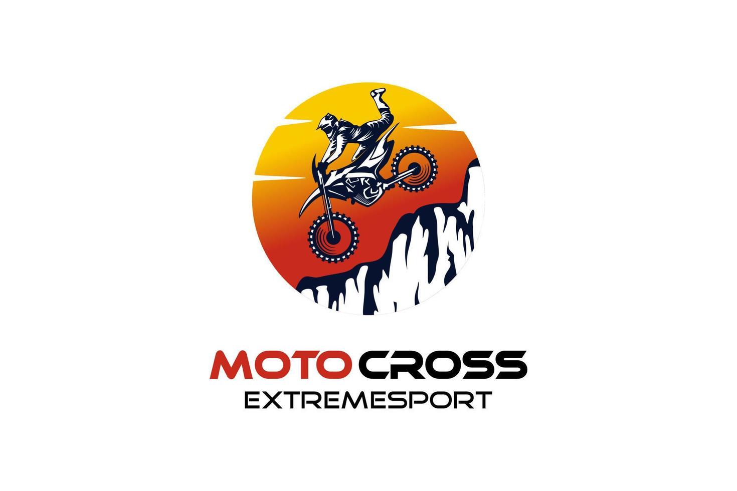 Motocross logo design, freestyle motocross extreme sport with cliff and sunset concept vector