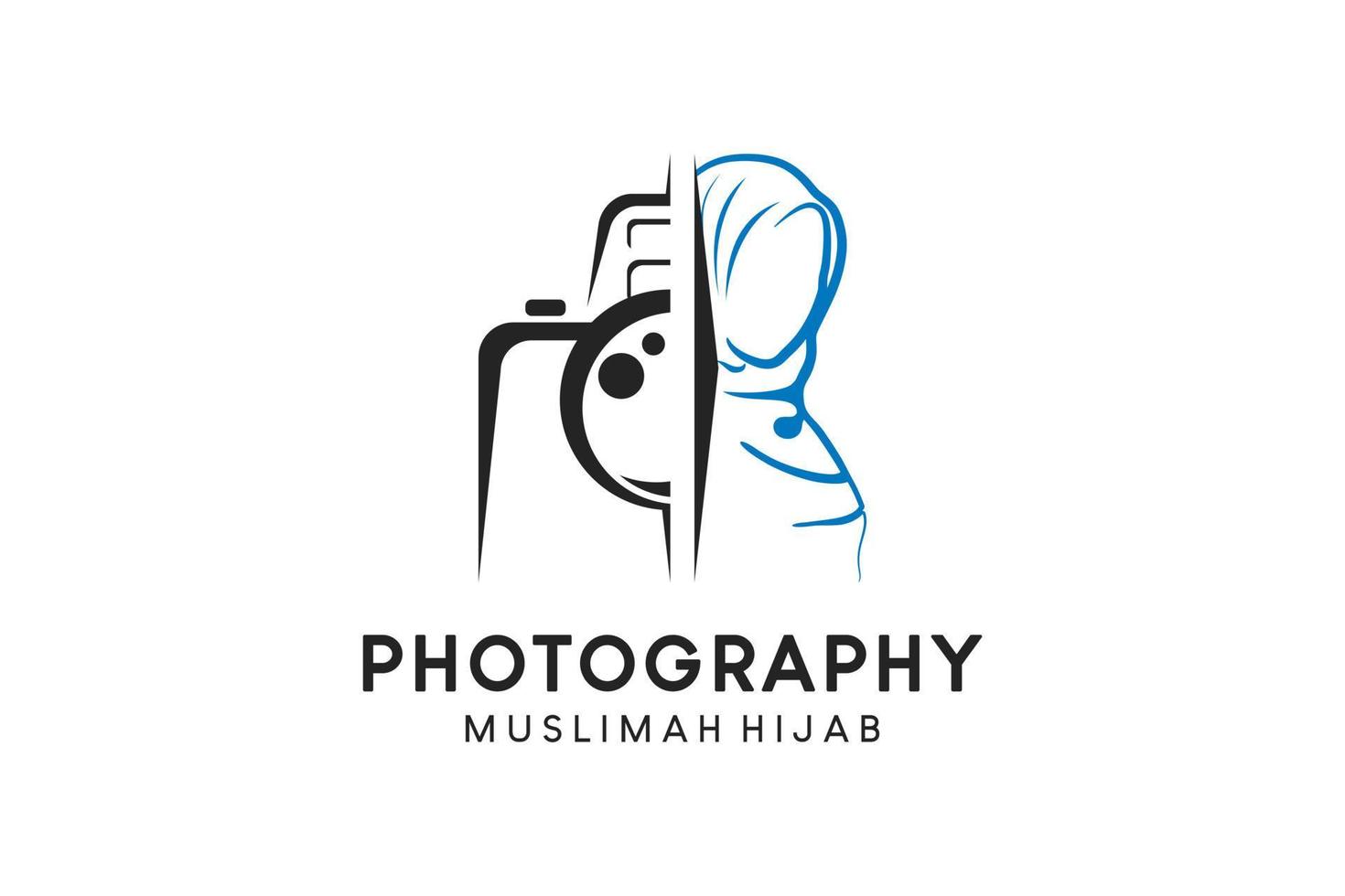 Logo fotografi hijab muslimah, studio fotografi muslimah dengan konsep gambar tangan vector