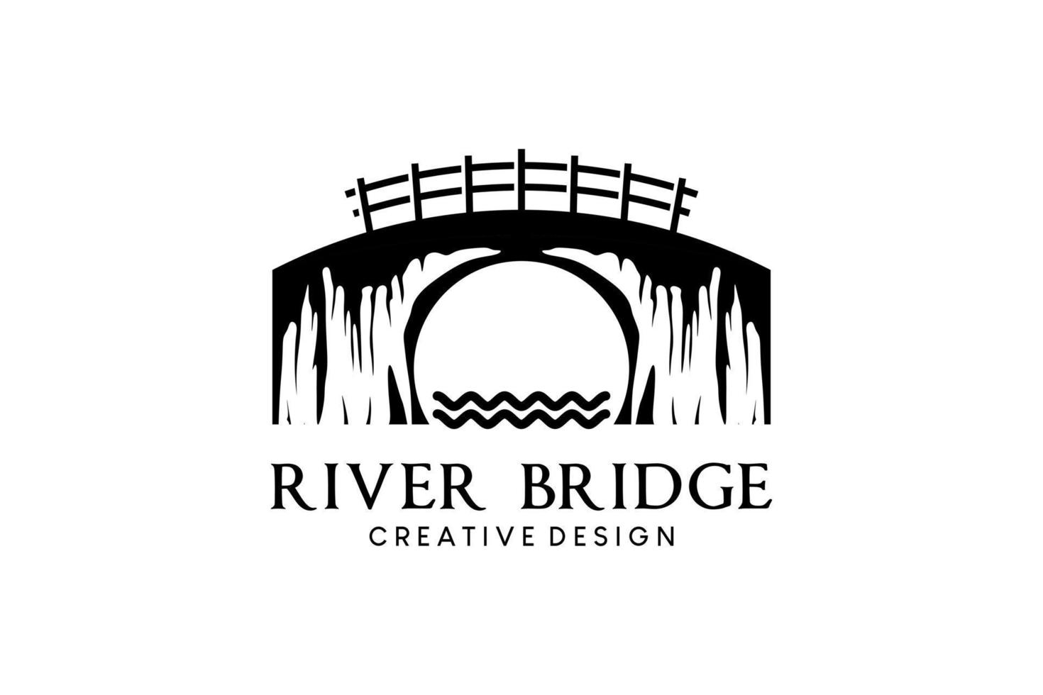 río puente vector ilustración logo diseño, de madera puente Clásico estilo