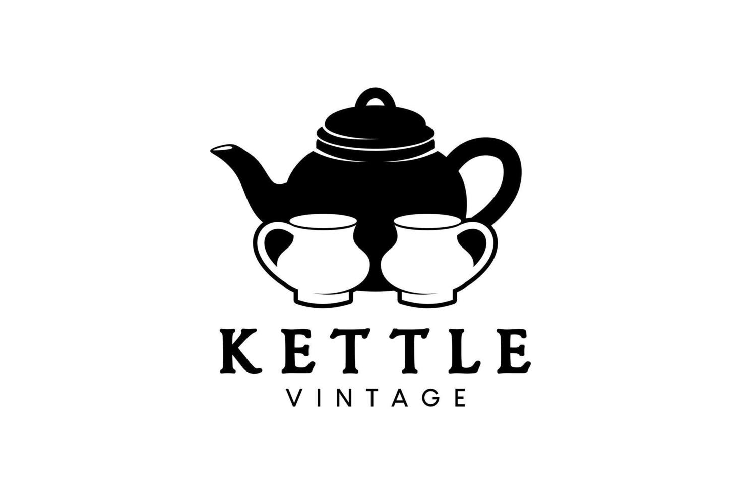 Kettle silhouette design with vintage glass for drink logo, antiques and furniture vector