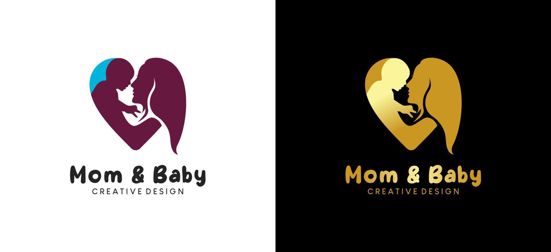 Mom and baby silhouette vector illustration logo design