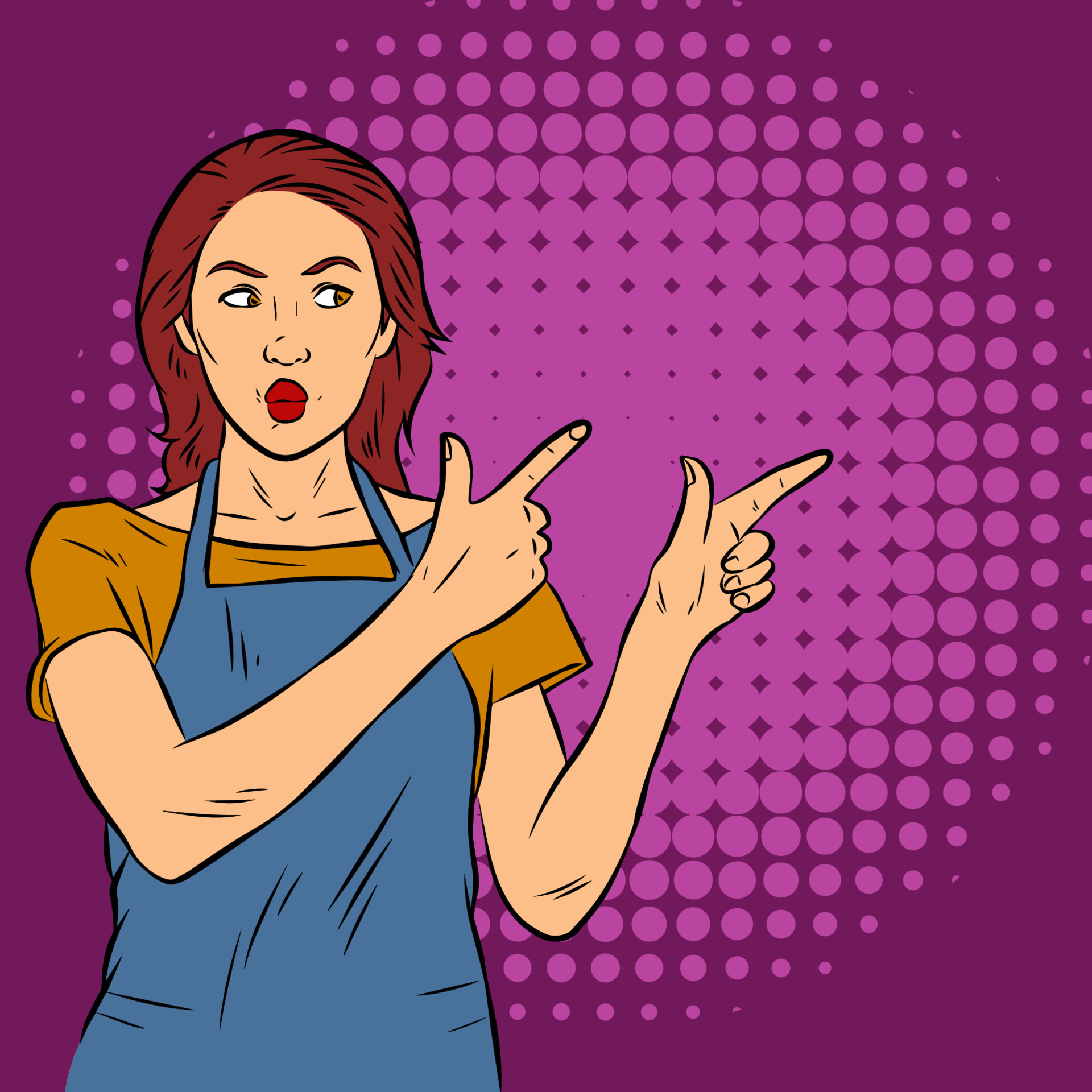 Female Pop Art Retro With Finger Pointing Pin Up Surprised Woman 