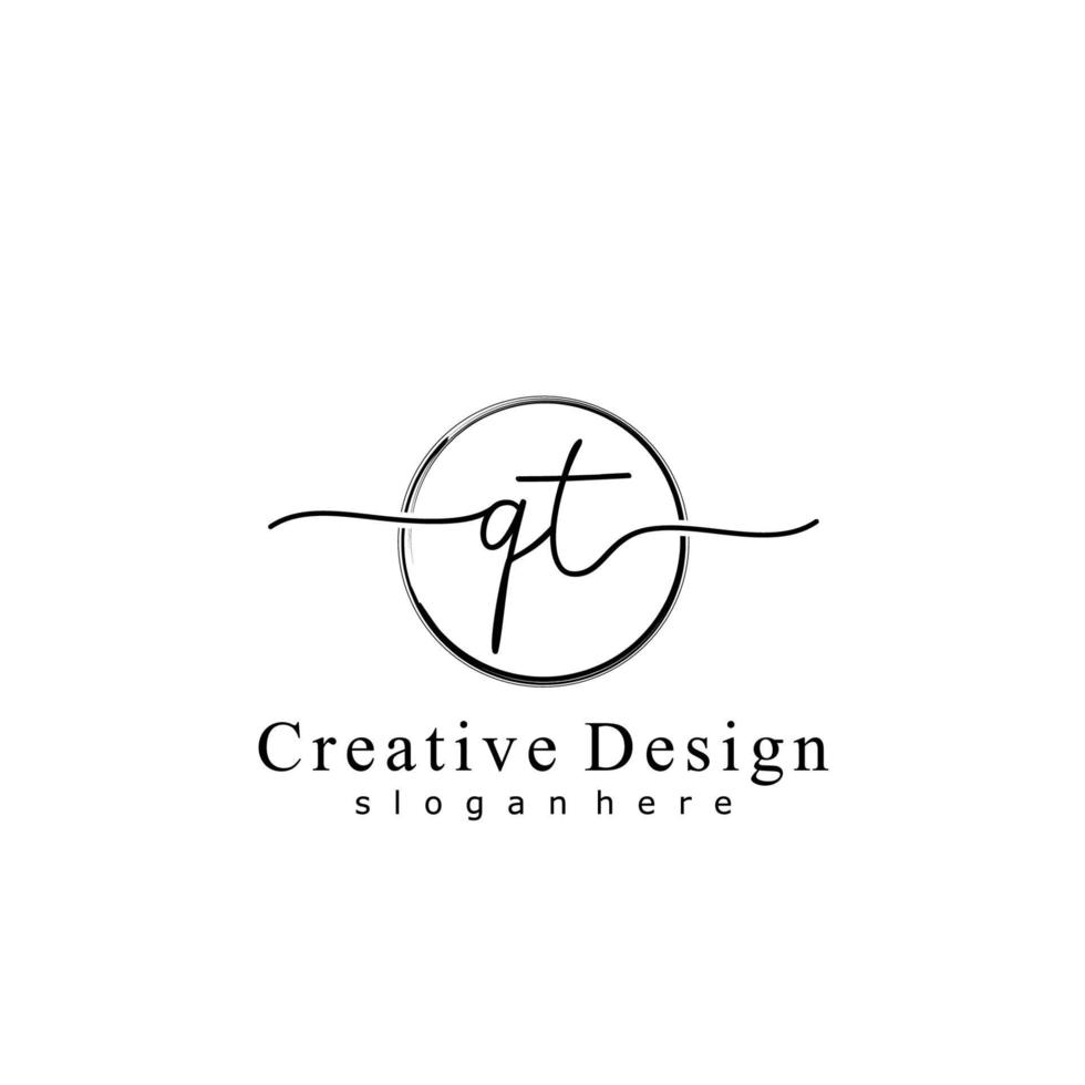 Initial QT handwriting logo with circle hand drawn template vector