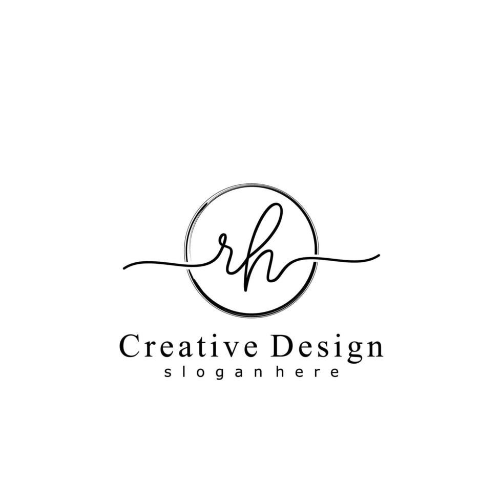 Initial RH handwriting logo with circle hand drawn template vector
