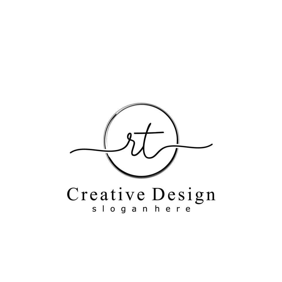 Initial RT handwriting logo with circle hand drawn template vector