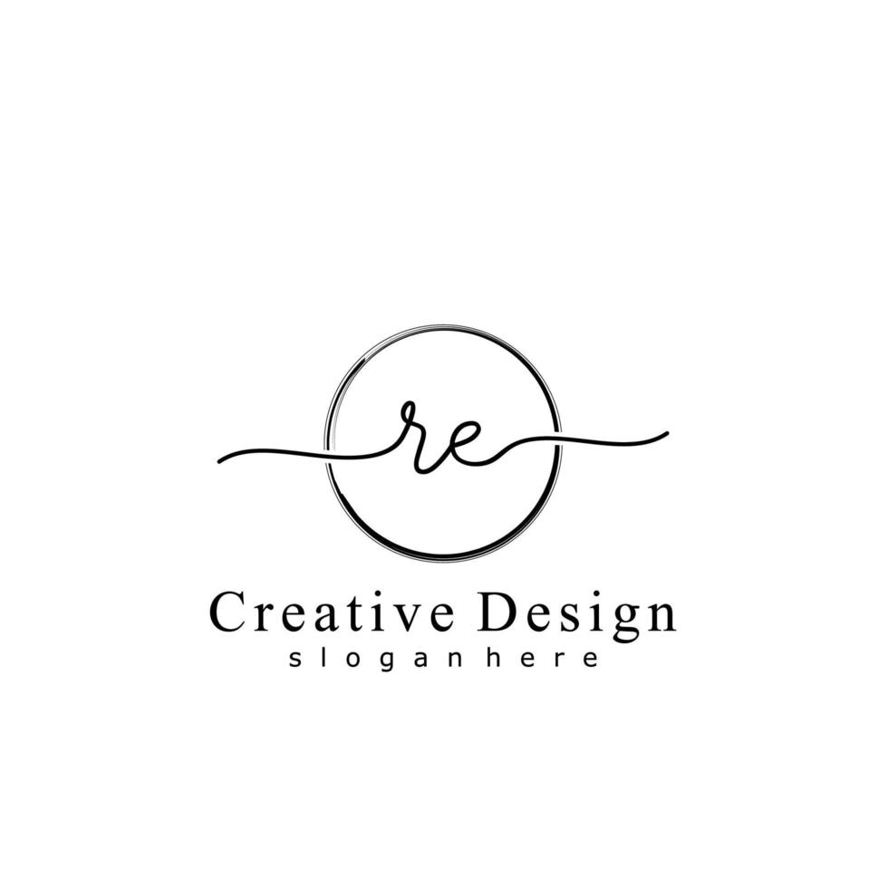 Initial RE handwriting logo with circle hand drawn template vector