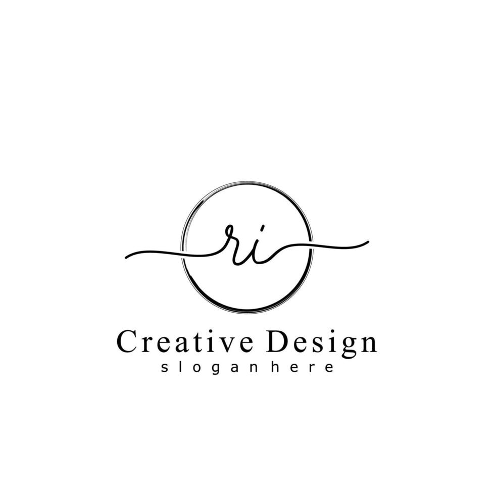 Initial RI handwriting logo with circle hand drawn template vector