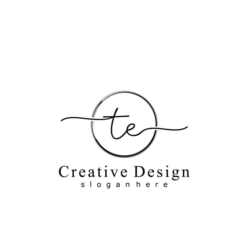 Initial TE handwriting logo with circle hand drawn template vector