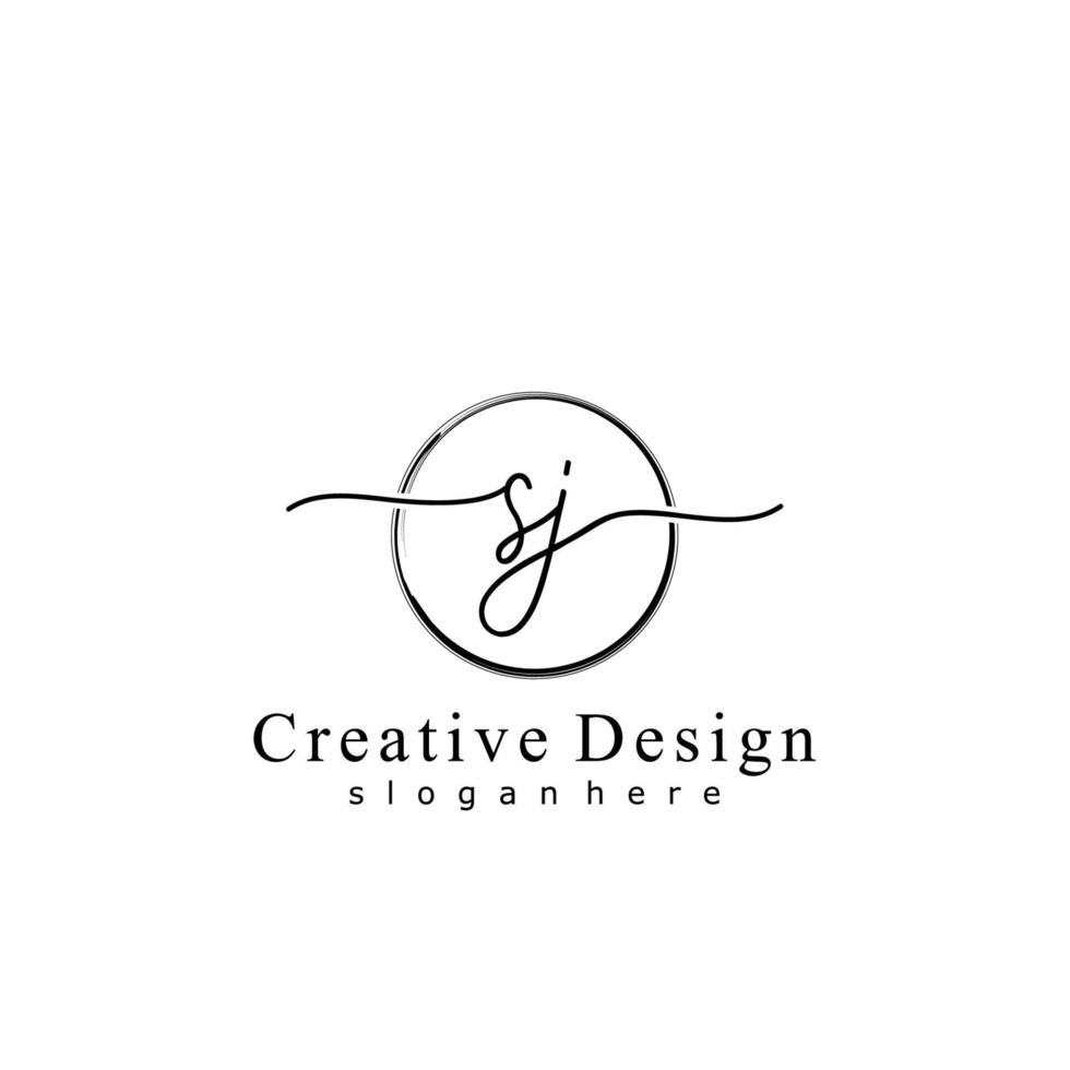 Initial SJ handwriting logo with circle hand drawn template vector