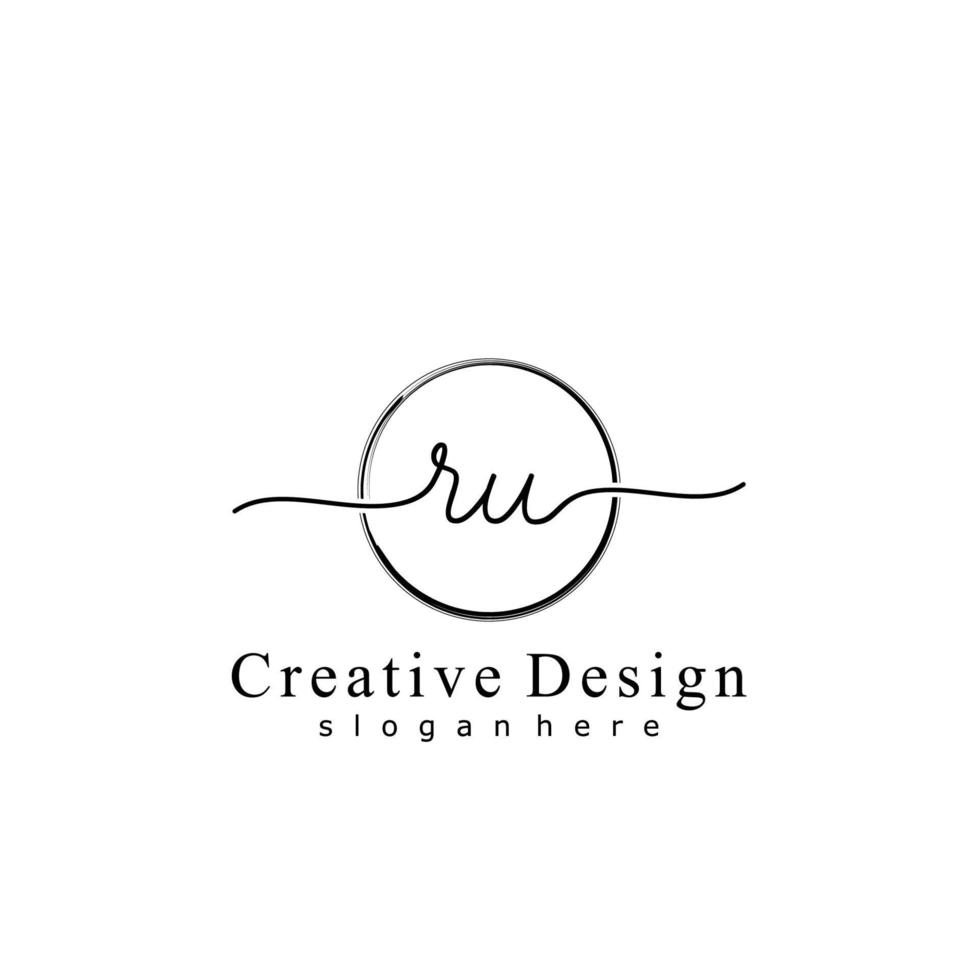 Initial RU handwriting logo with circle hand drawn template vector
