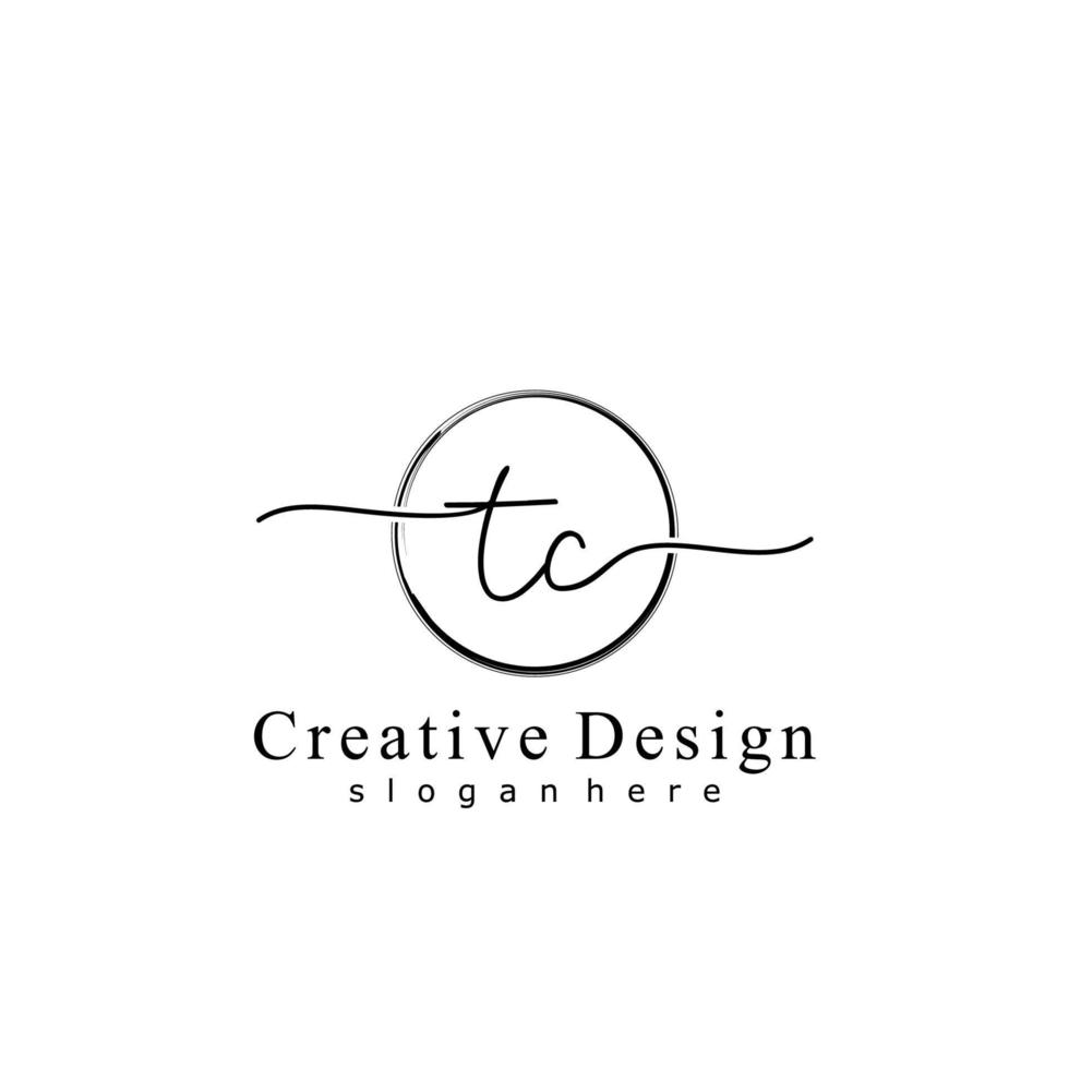Initial TC handwriting logo with circle hand drawn template vector