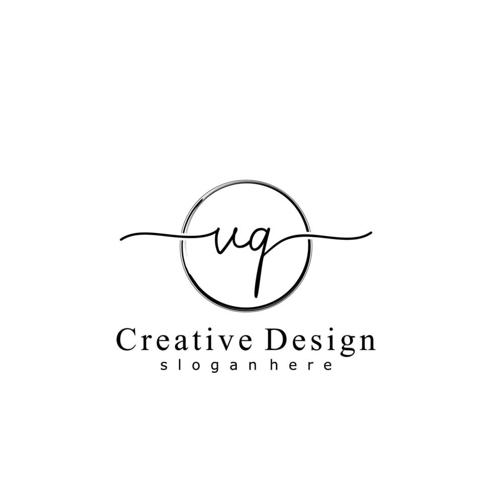 Initial VQ handwriting logo with circle hand drawn template vector