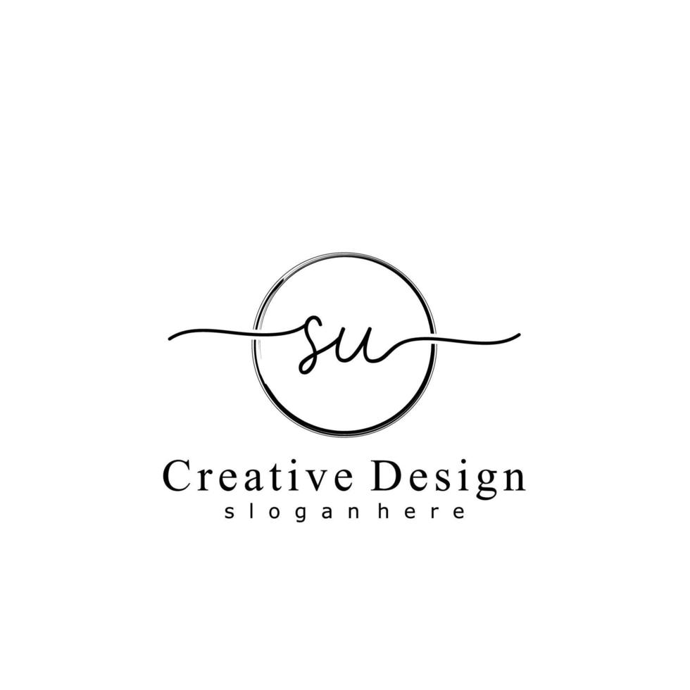 Initial SU handwriting logo with circle hand drawn template vector