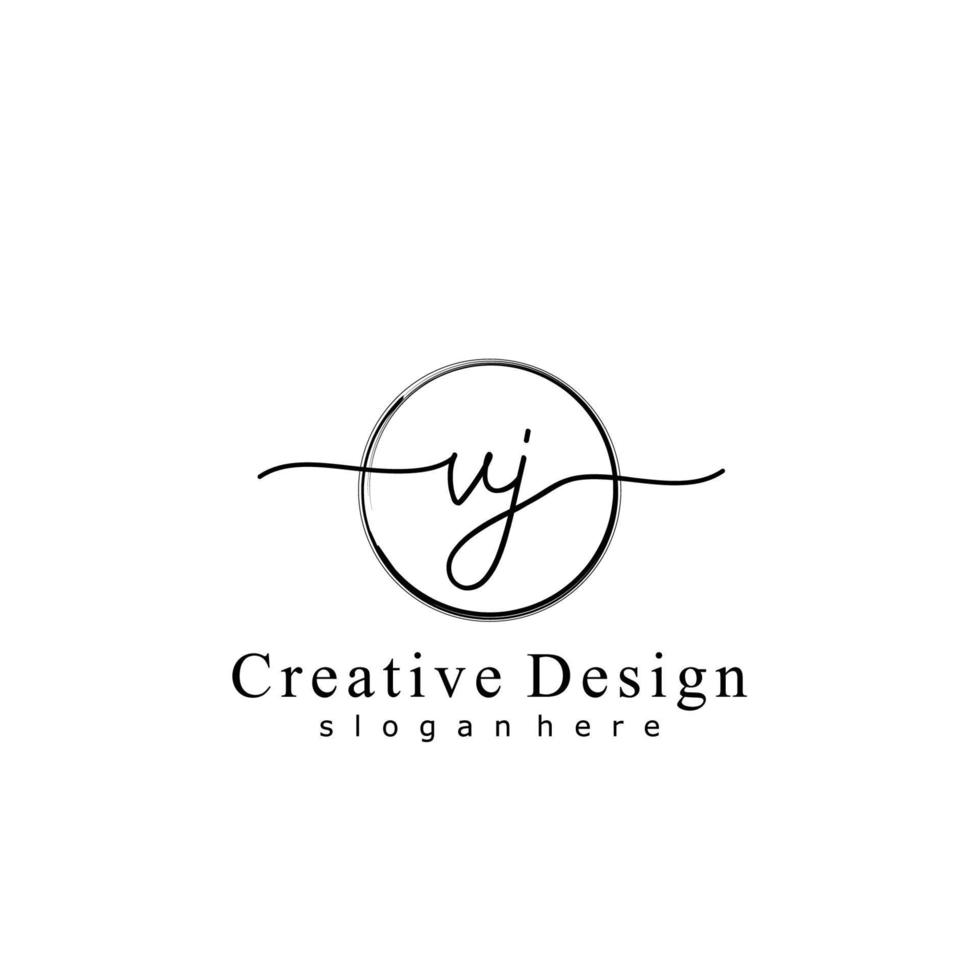 Initial VJ handwriting logo with circle hand drawn template vector