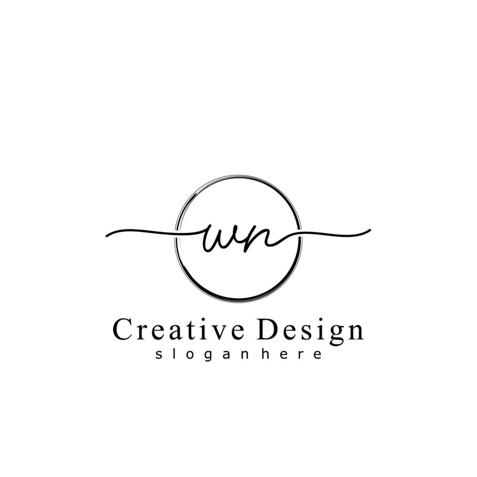 Initial WN handwriting logo with circle hand drawn template vector