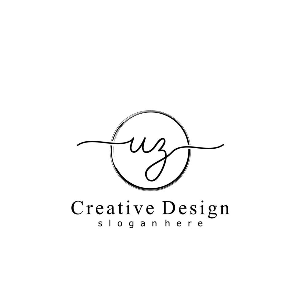 Initial UZ handwriting logo with circle hand drawn template vector