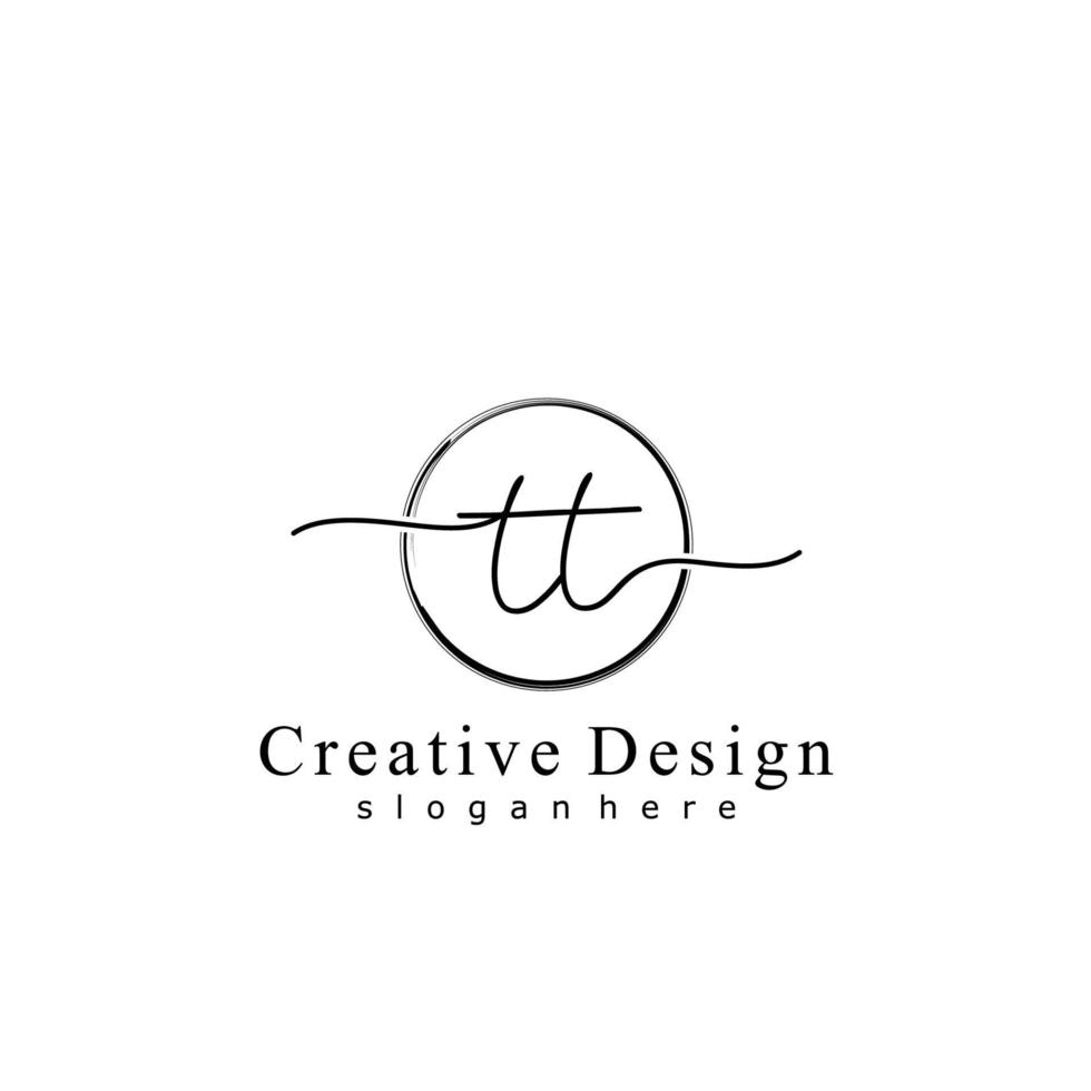 Initial TT handwriting logo with circle hand drawn template vector