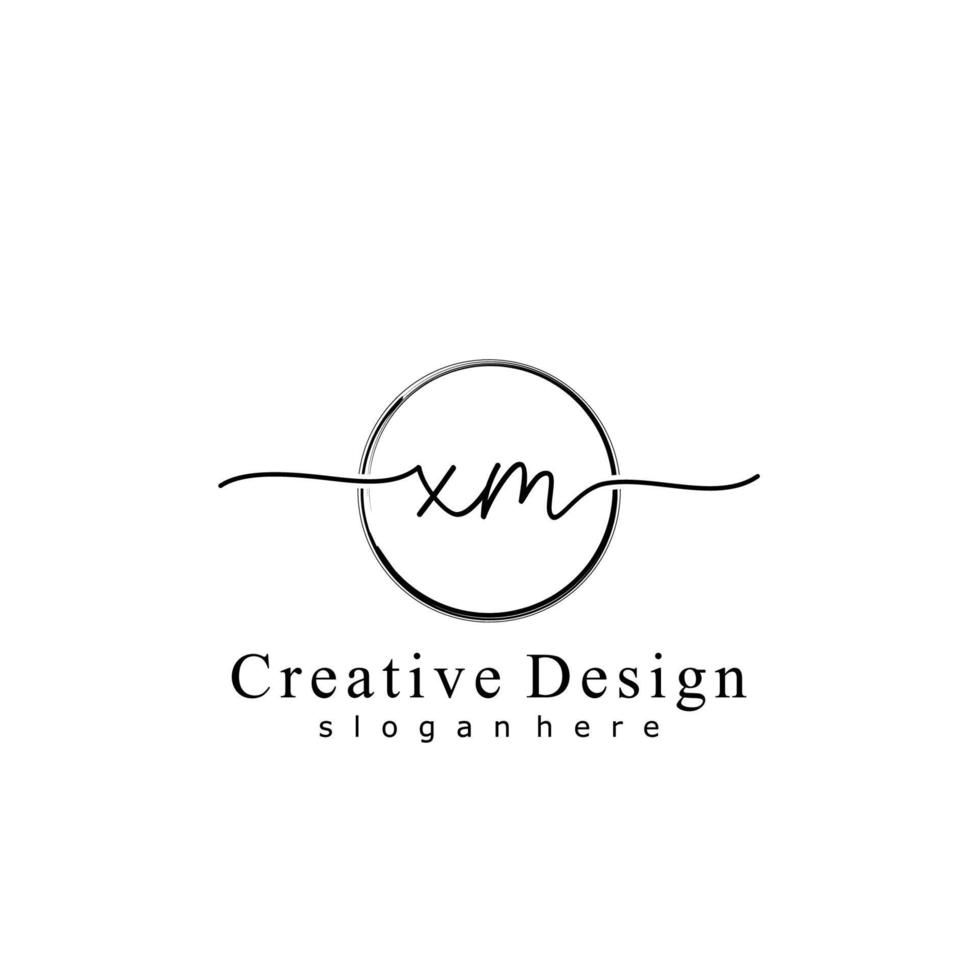 Initial XM handwriting logo with circle hand drawn template vector