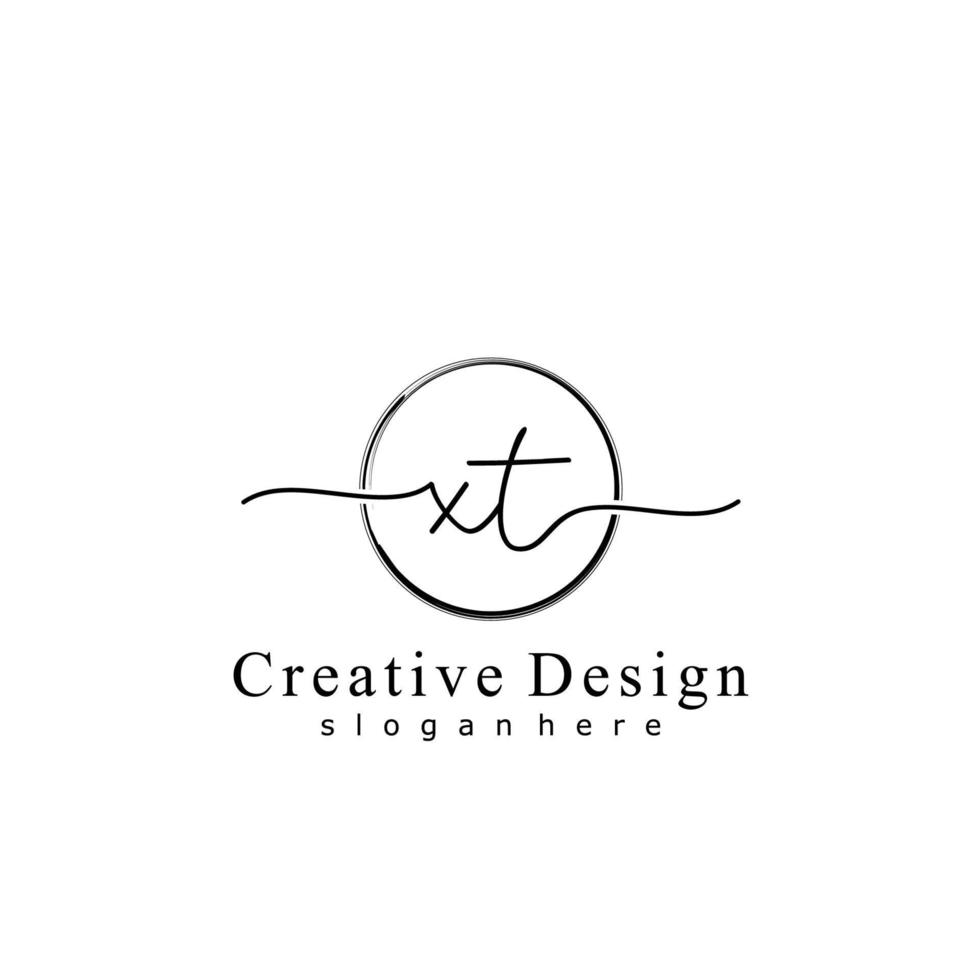 Initial XT handwriting logo with circle hand drawn template vector