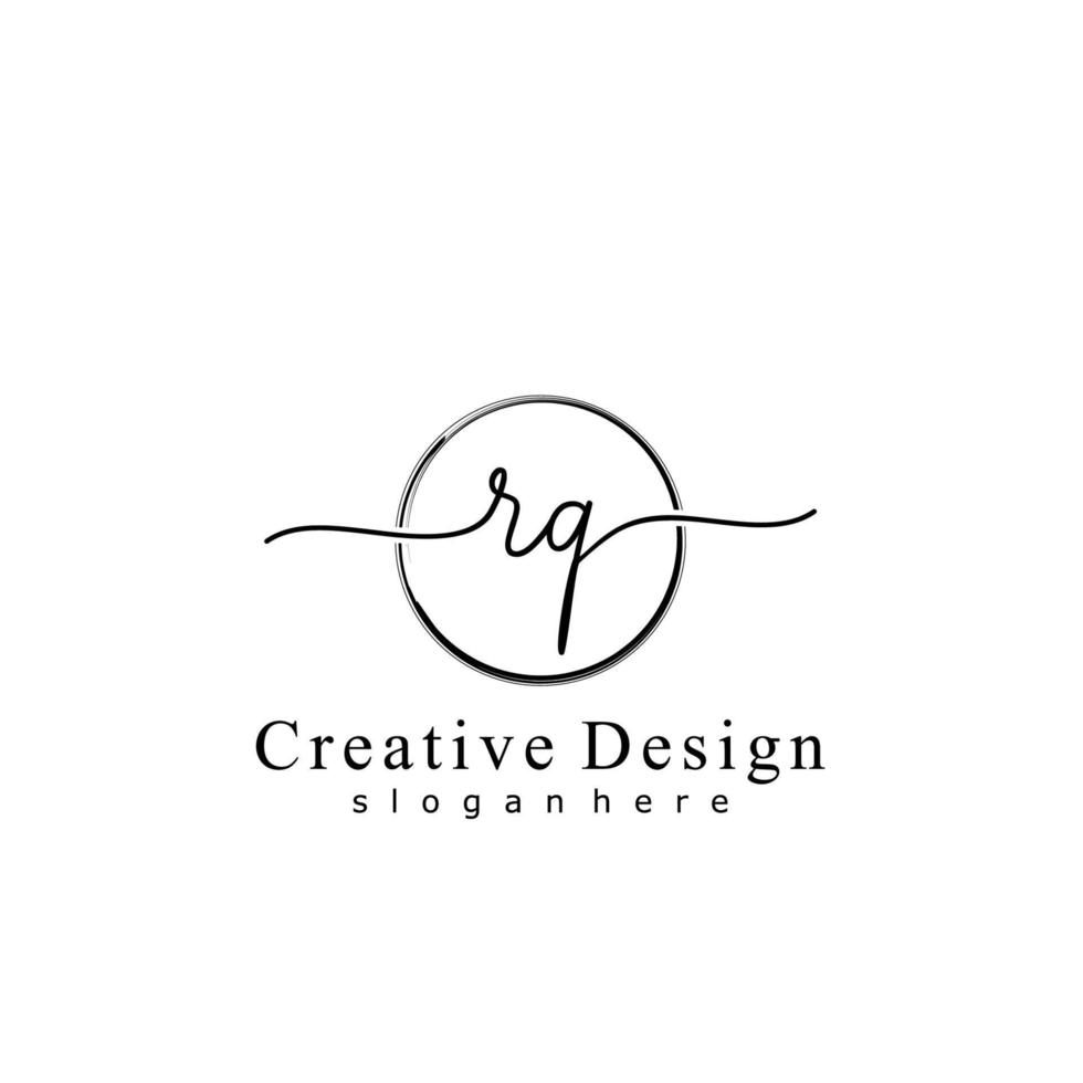 Initial RQ handwriting logo with circle hand drawn template vector