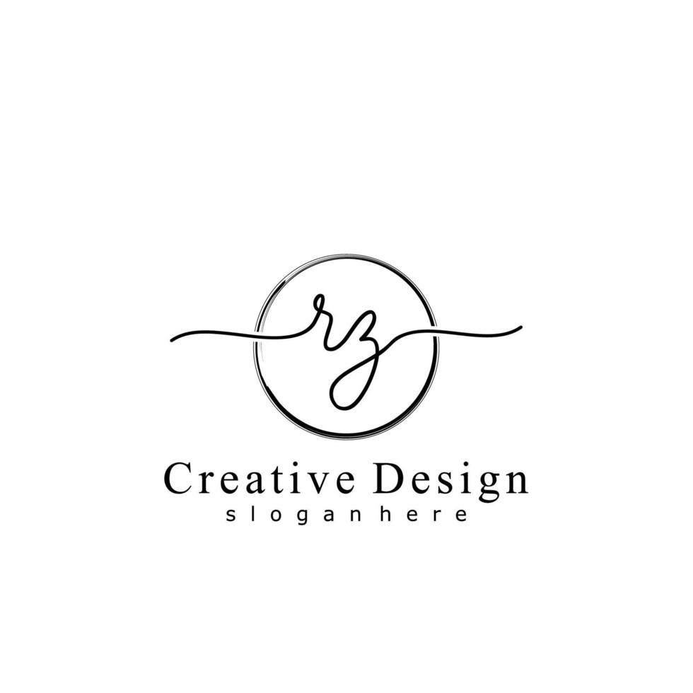 Initial RZ handwriting logo with circle hand drawn template vector