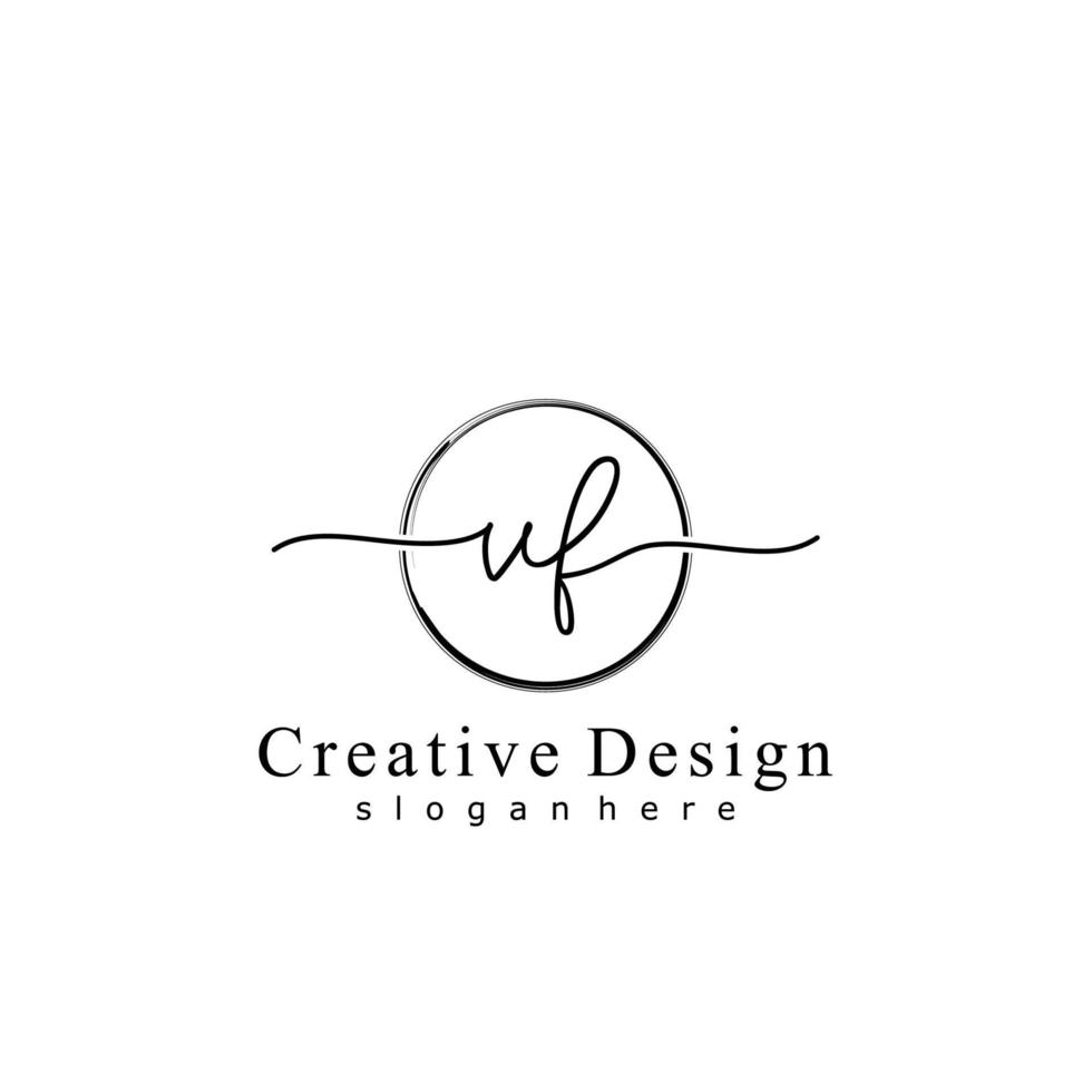 Initial VF handwriting logo with circle hand drawn template vector