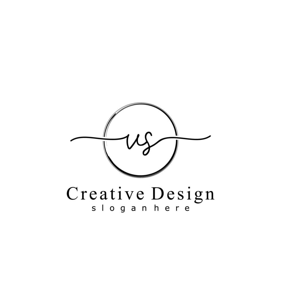 Initial VS handwriting logo with circle hand drawn template vector