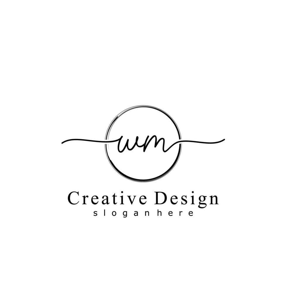 Initial WM handwriting logo with circle hand drawn template vector