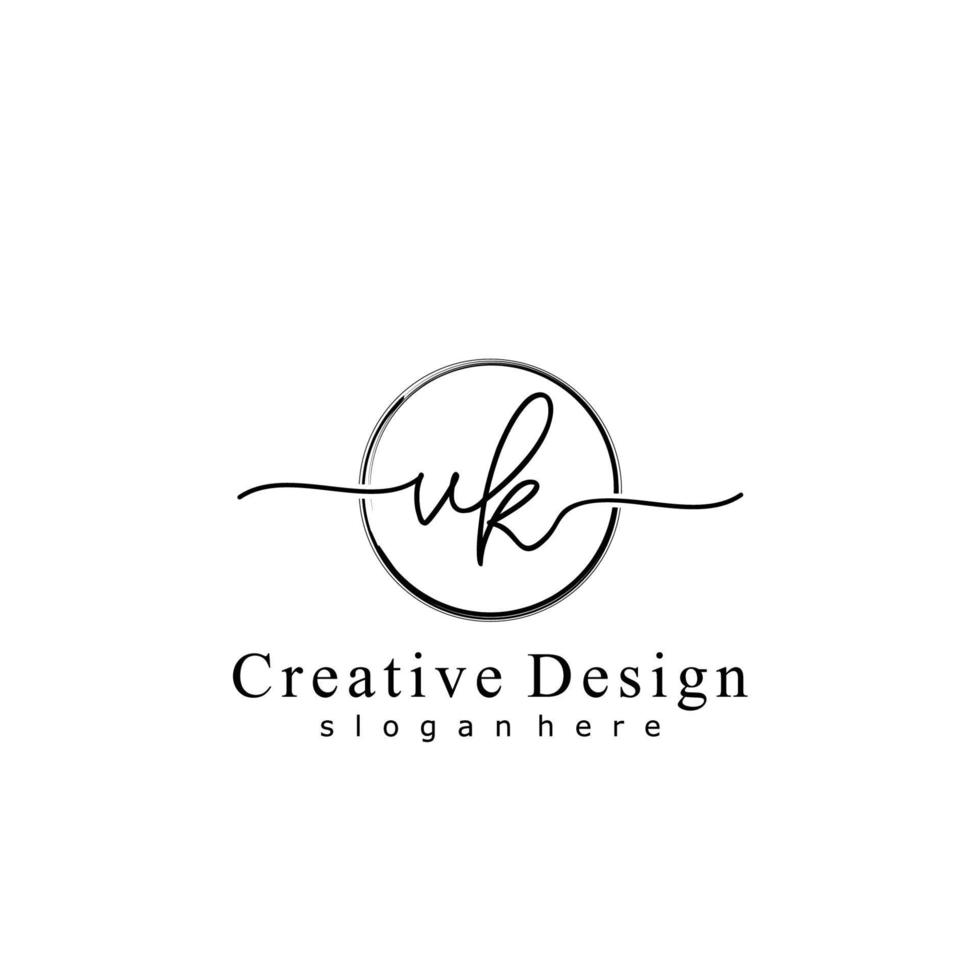Initial VK handwriting logo with circle hand drawn template vector