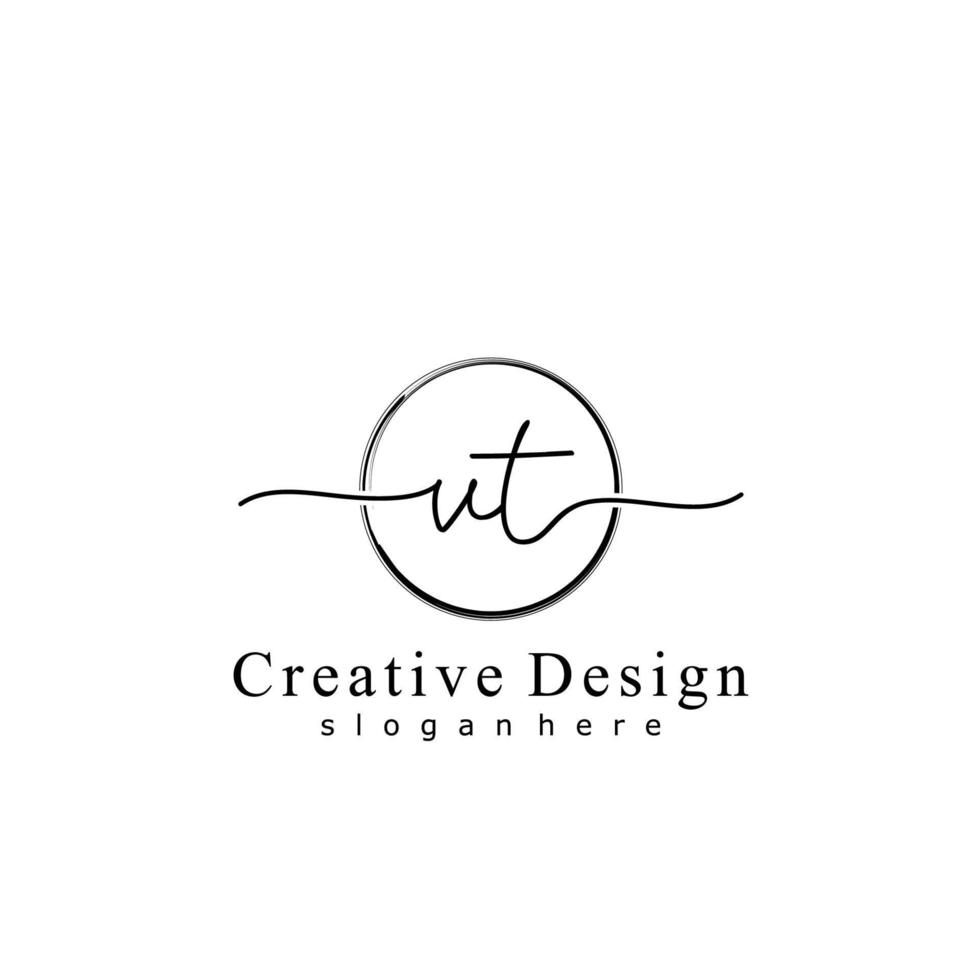 Initial VT handwriting logo with circle hand drawn template vector
