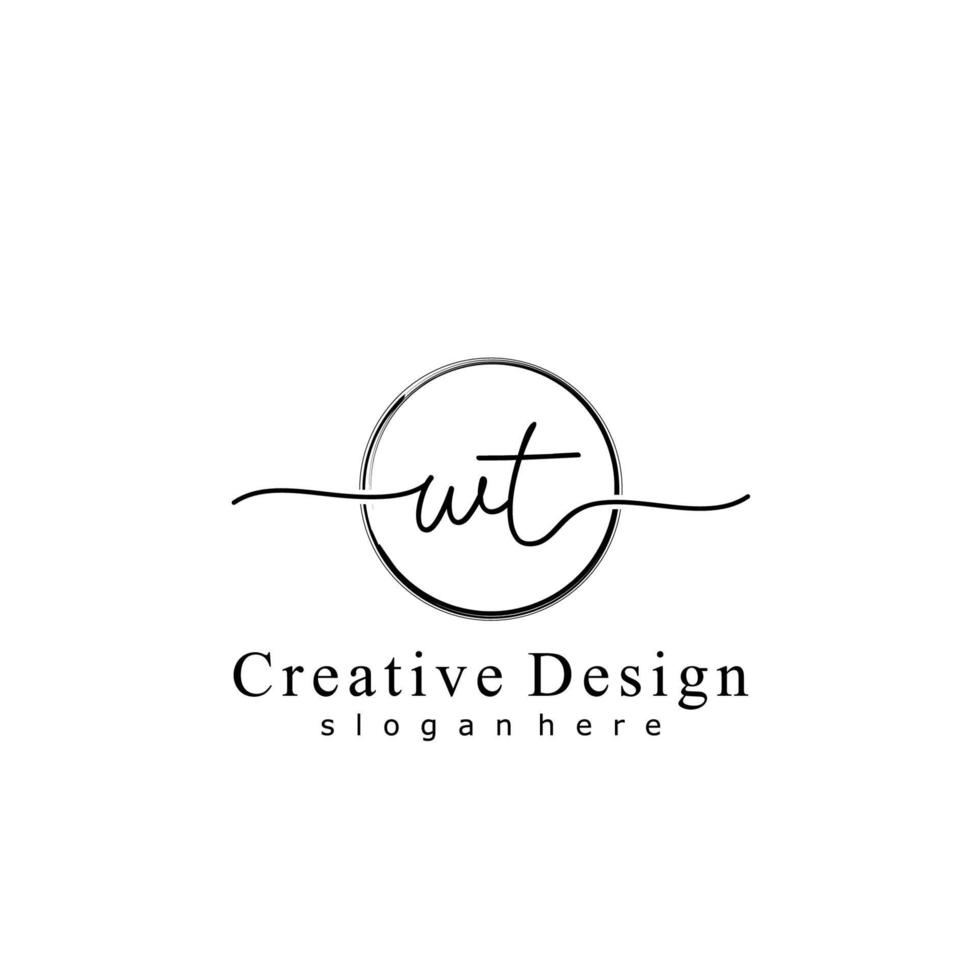 Initial WT handwriting logo with circle hand drawn template vector