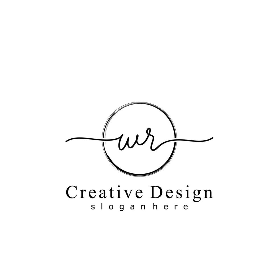 Initial WR handwriting logo with circle hand drawn template vector
