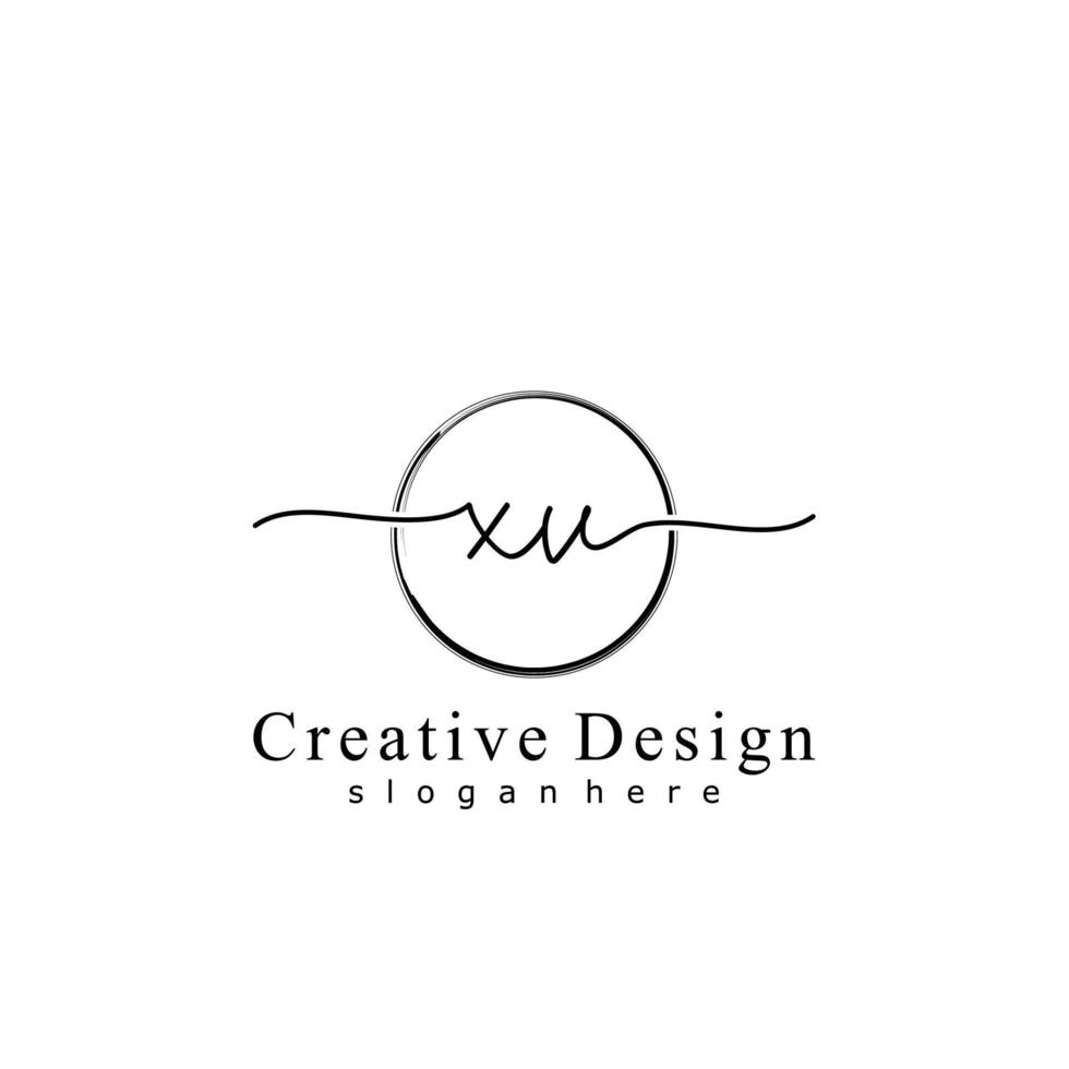 Initial XV handwriting logo with circle hand drawn template vector