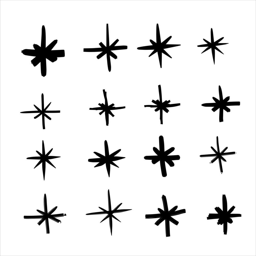 Doodle star. Hand-drawn flash effect. Black and white illustration vector