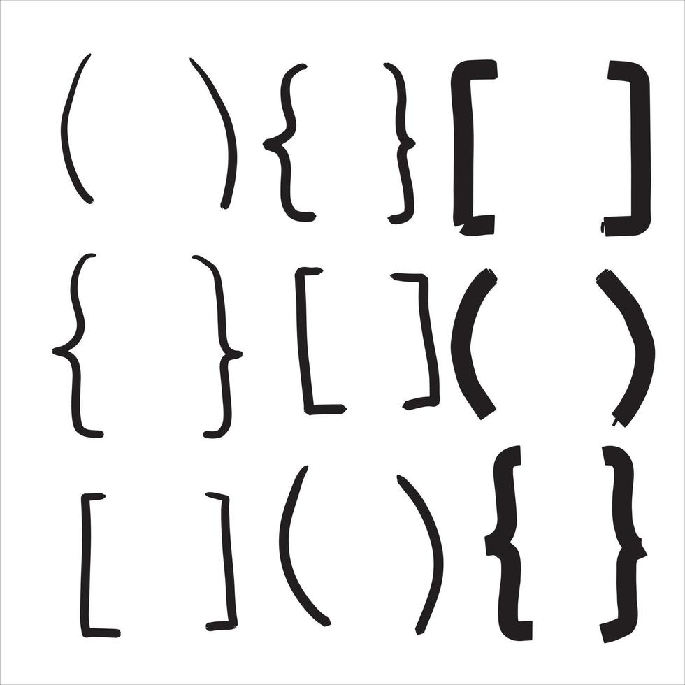 Set of Text brackets. Doodle parenthesis icon. vector